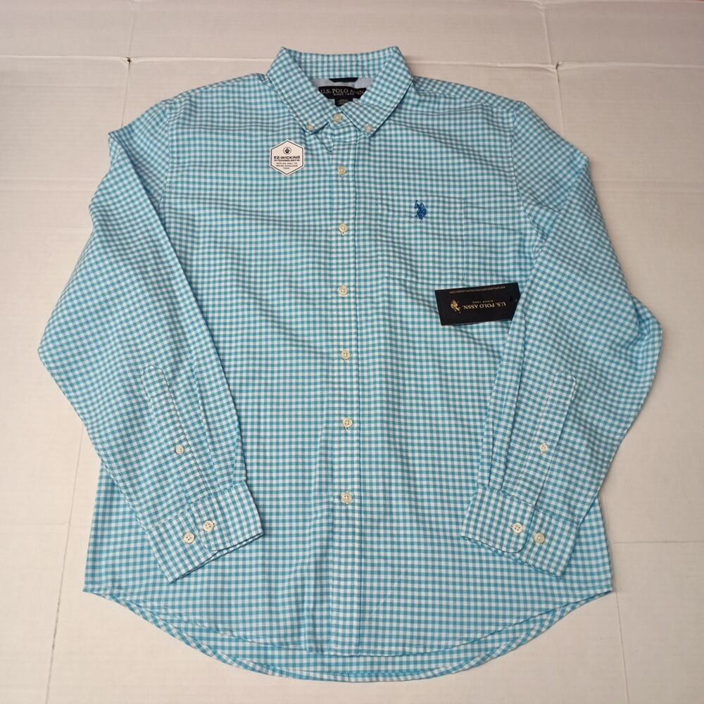 U.S. Polo Assn. Button Woven Shirt Men's L Blue White Check